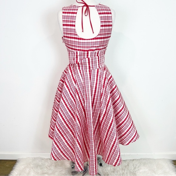 EVA FRANCO ANTHROPOLOGIE RED & WHITE PLAID SLEEVELESS FIT & FLARE DRESS WOMENS 8 - Picture 5 of 7